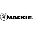 MACKIE" brand logo. This logo consists of the brand name in capital letters, in a thick, modern font. To the left of the text, there is a circle with a stylized figure of a person running, which seems to carry an object in his hand that could be interpret