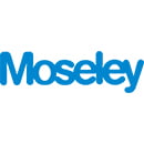 Logo for a company or brand called "Moseley". The name is written in lowercase letters, with a modern and sans-serif typography. The predominant colors are light blue and dark blue, creating a gradient effect from left to right. The first letter "m" is in