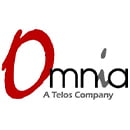 Omnia, A Telos Company " logo with a distinctive, stylized red " O" and the rest of the name in dark gray, symbolizing elegance and modernity in the brand identity.