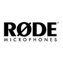 RØDE Microphones logo in black on a white background, representing a leading brand in the manufacture of high quality microphones, with the word 'RODE' in capital letters followed by the symbol of a microphone and the word 'microphones' underneath in a sm