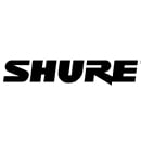 Logo of the brand "Shure", known for its audio equipment. The logo consists of the word "SHURE" in capital letters, with a bold and sans-serif typeface. The design is minimalist and uses only black on a white background, emphasizing a clear and profession