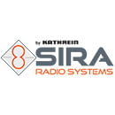 Logo for a company called "SIRA Radio Systems". The design consists of a stylized symbol combining the number "8" with a radio antenna, highlighted in orange and located to the left of the text. The word "SIRA" is presented in thick black capital letters,