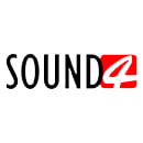 Logo with the word "SOUND" in capital letters and the number "4" next to it. The design is modern and dynamic, with the word SOUND in black and the number 4 in a deep red tone. The typography style is bold and contemporary, with clean, clear lines that co