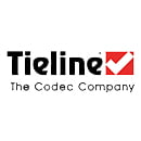 The Tieline The Codec Company logo features a modern, minimalist design in black and red. The company name, "Tieline", is at the top of the logo in white letters, while the subtitle, "The Codec Company", appears below in smaller gray letters. In the cente