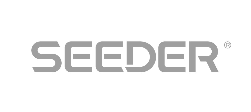 SEEDER' logo in modern and minimalist grayscale typography.